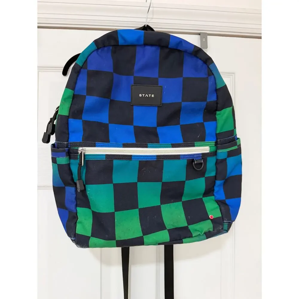 State Bags - Kane Double Pocket Backpack - Blue Checkerboard